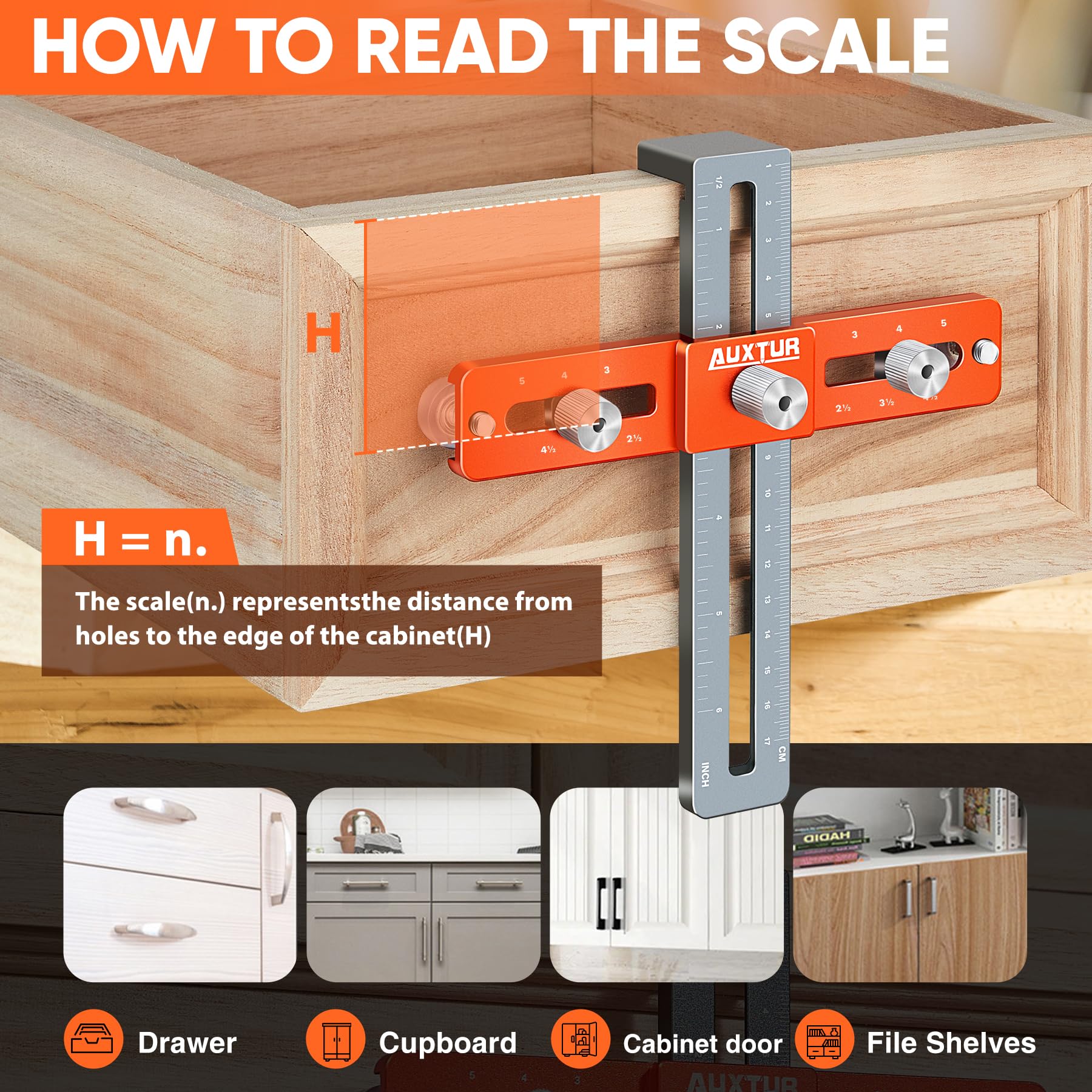 AUXTUR versatile jig fits most cabinet doors for knob installation
