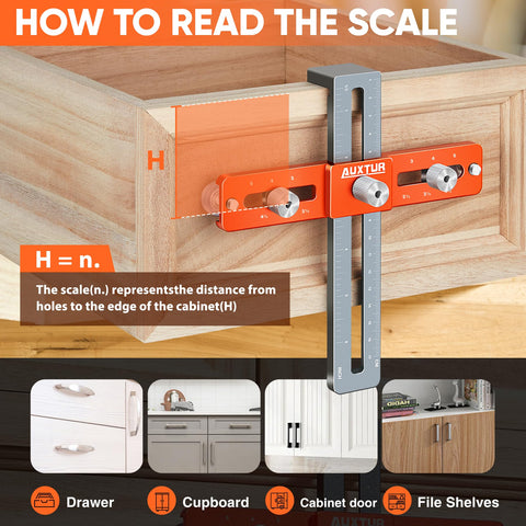 AUXTUR versatile jig fits most cabinet doors for knob installation
