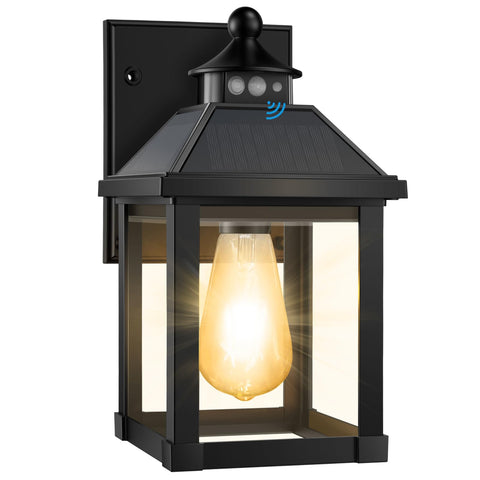 Auzev solar sconce wall mount lighting at dusk for welcoming exterior space