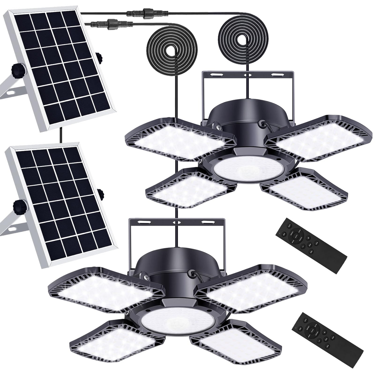 Auzev solar shed light with four-and-one-heads LED panel for wide-angle brightness