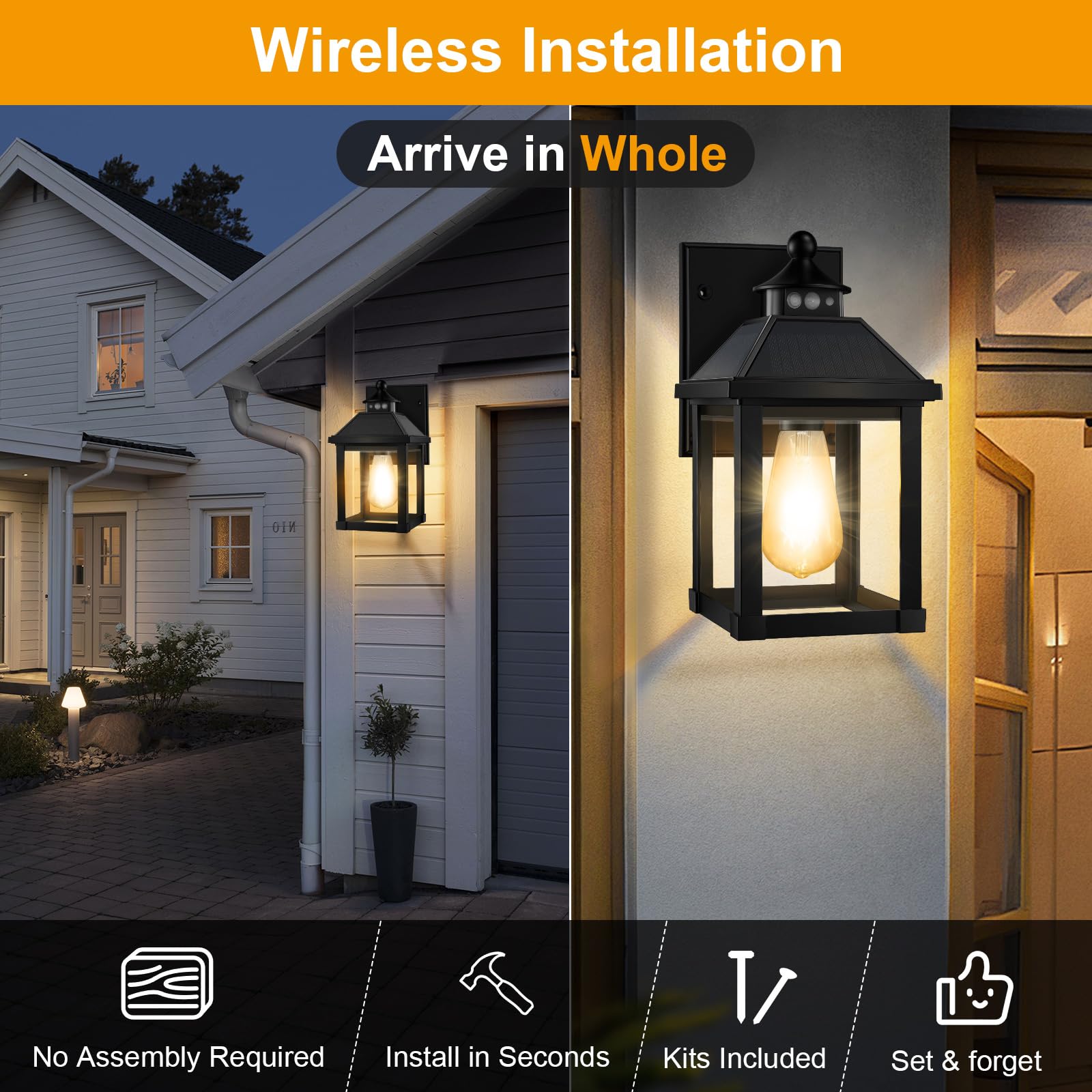Auzev easy-install solar exterior light with no wiring