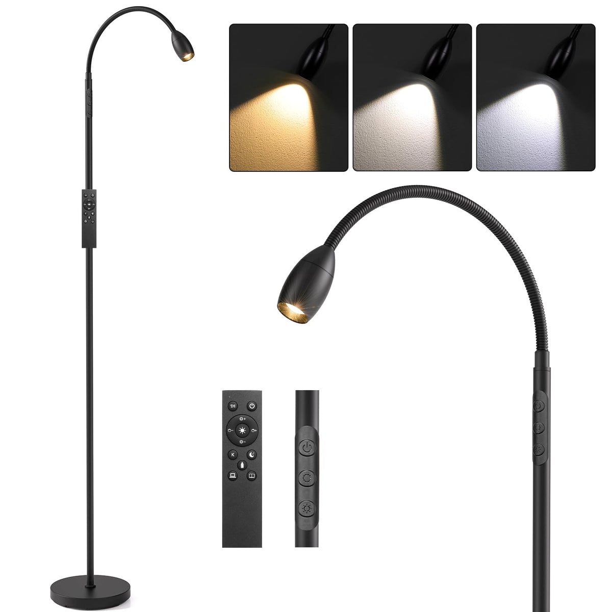 AUZONIMICS Reading Floor Lamp with 72-inch gooseneck for precise task lighting.