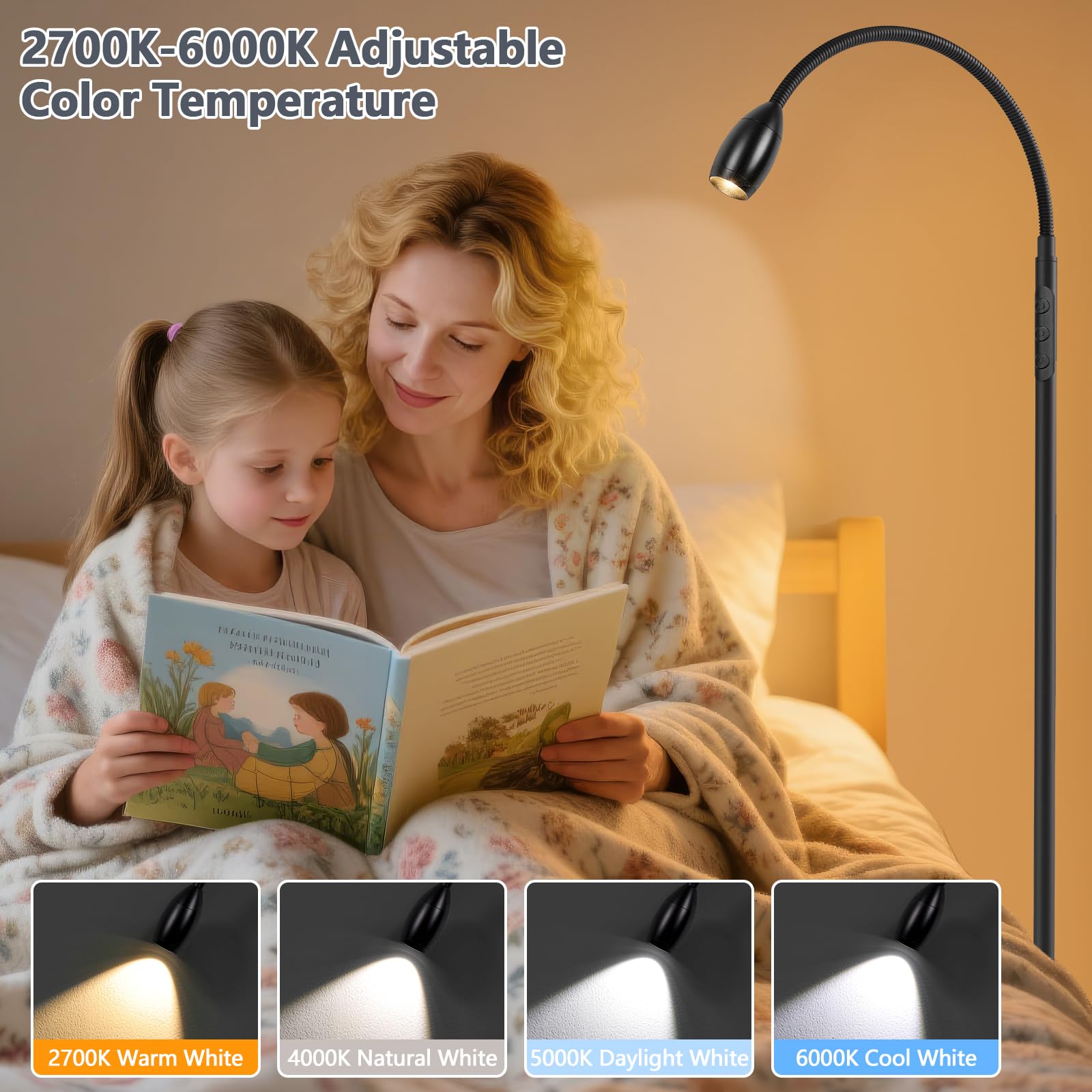 AUZONIMICS Reading Floor Lamp color temperature control supports different activities.