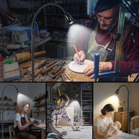 AUZONIMICS Reading Floor Lamp beam options from wide to focused for crafts and puzzles.
