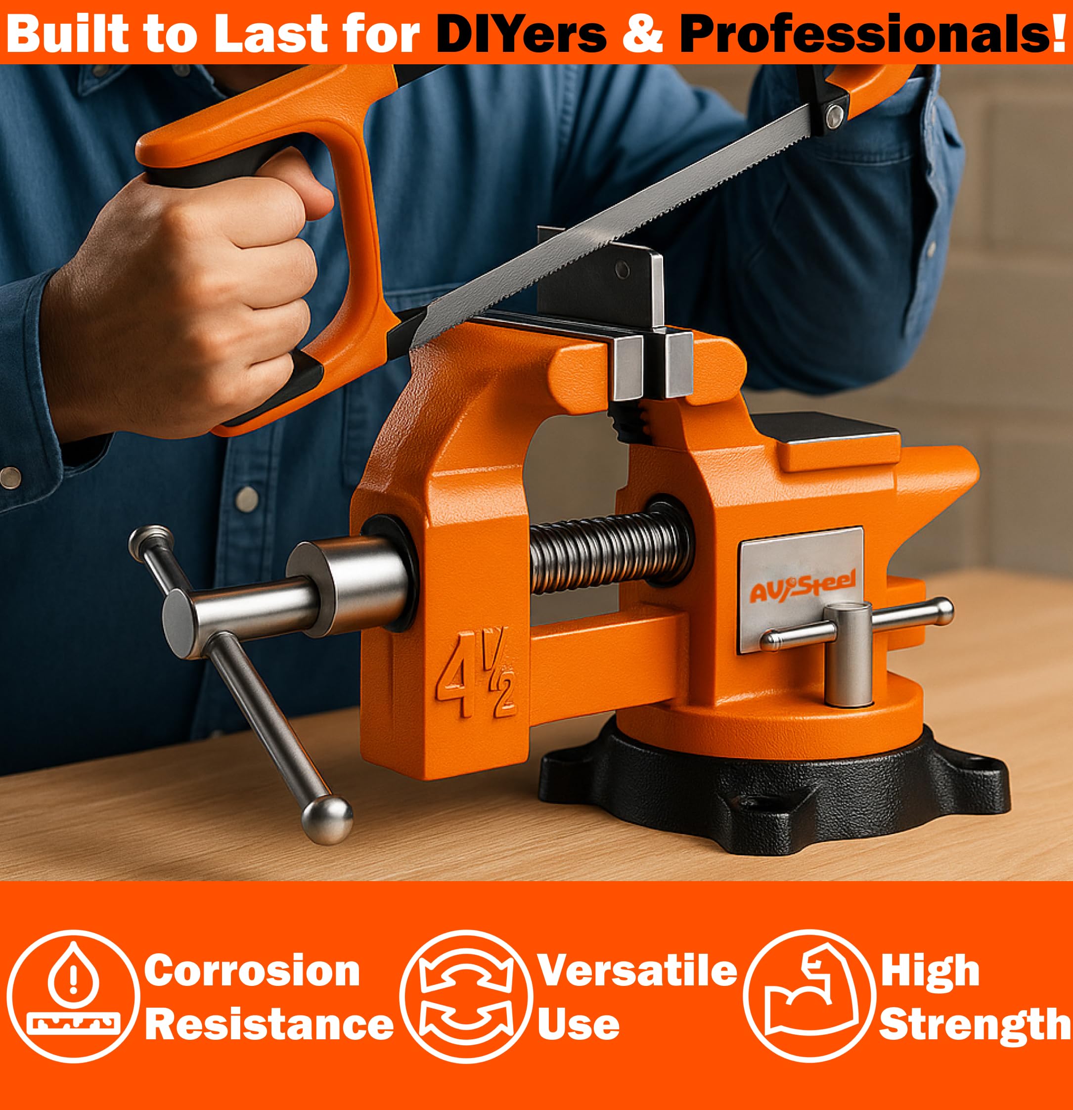 AV Steel 4-1/2 inch bench vise in action on a project.