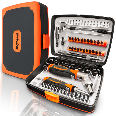 AV Steel ratcheting screwdriver set 68-in-1 with magnetic tip for secure bit handling
