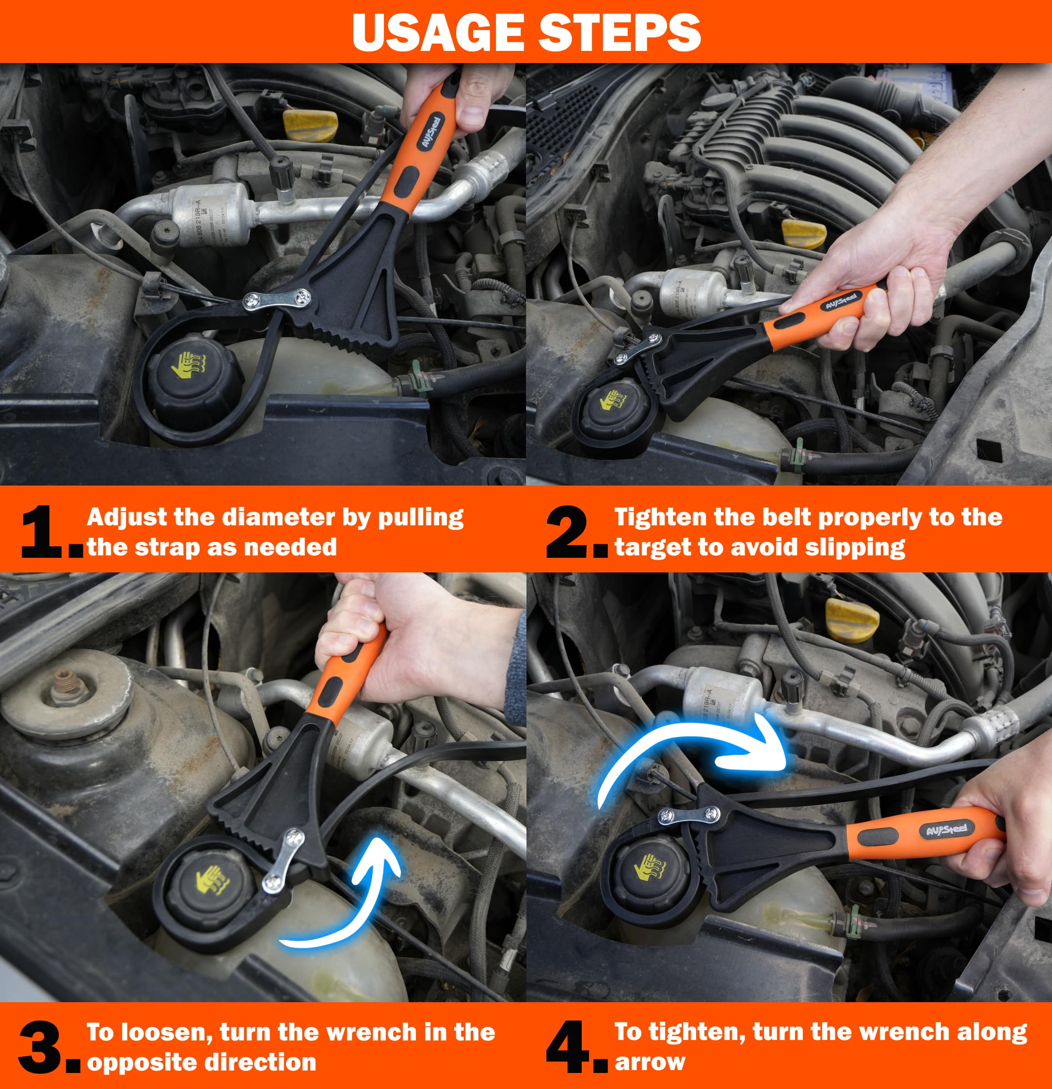 AV Steel strap wrench works in tight spaces and jar lids.