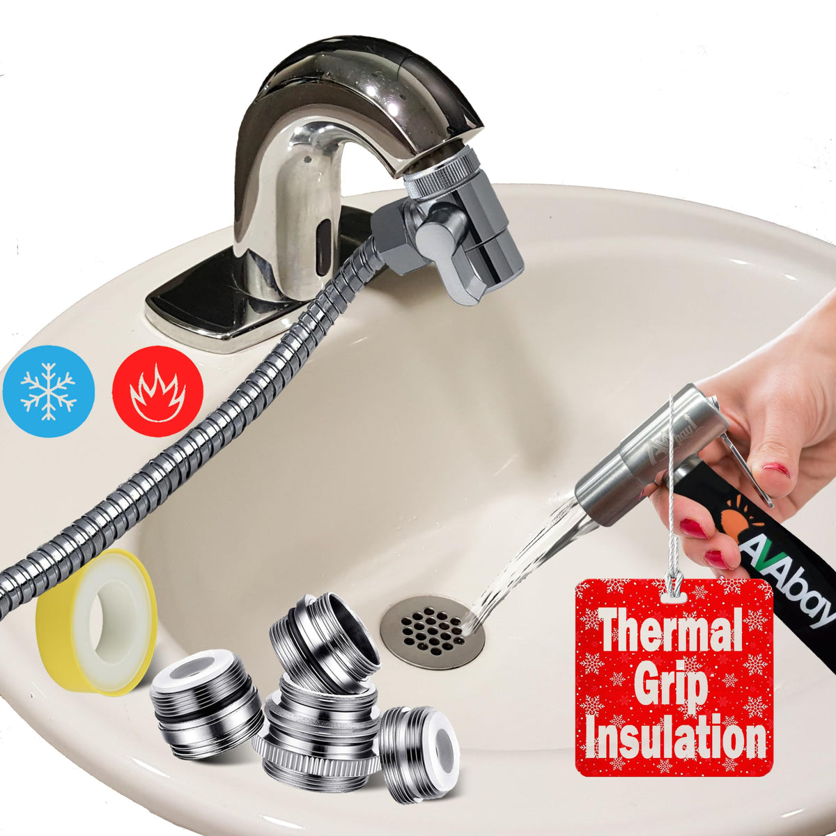 AVAbay sink faucet bidet attachment on a faucet for daily cleansing.