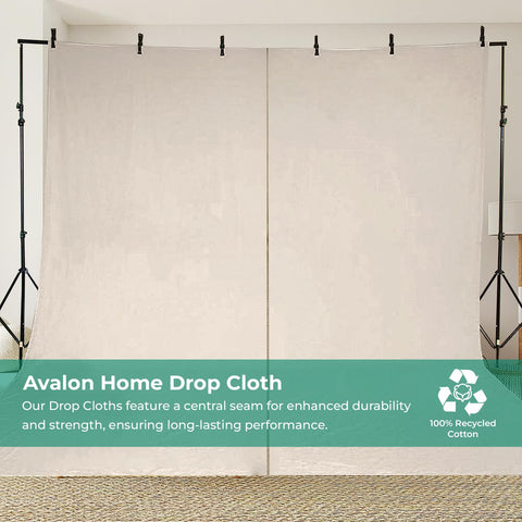 Avalon Home drop cloth used as projector screen for home viewing.