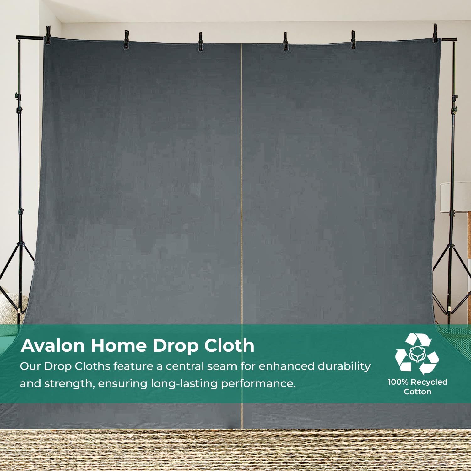 Avalon Home eco-friendly canvas tarp protects floors without plastic waste