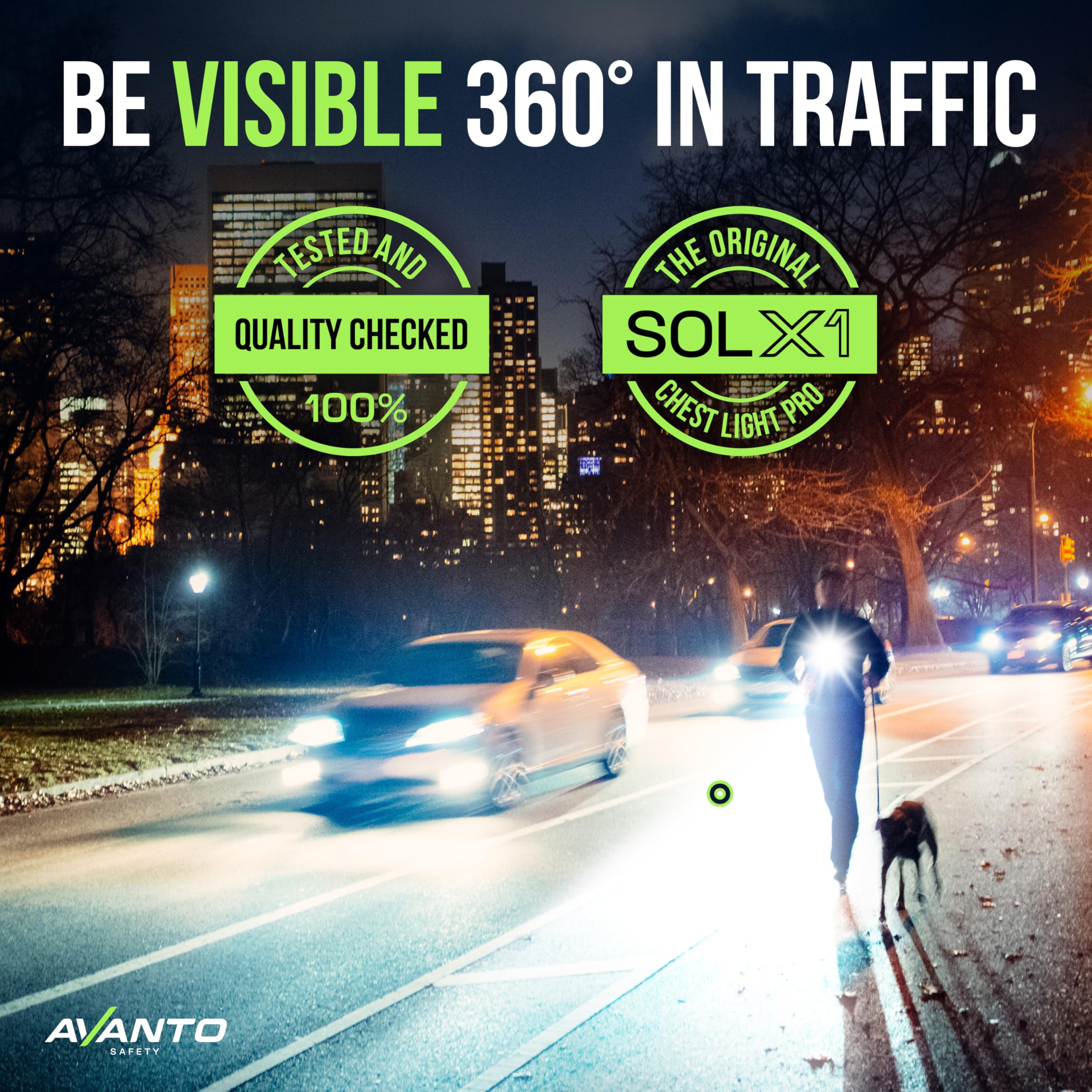 SOLX1 Pro chest light used during a night dog walk for visibility.