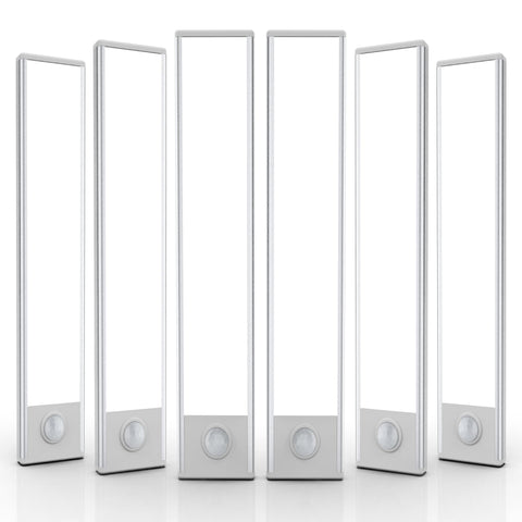 AVEVA 50-LED motion sensor under-cabinet lights illuminate kitchen spaces.