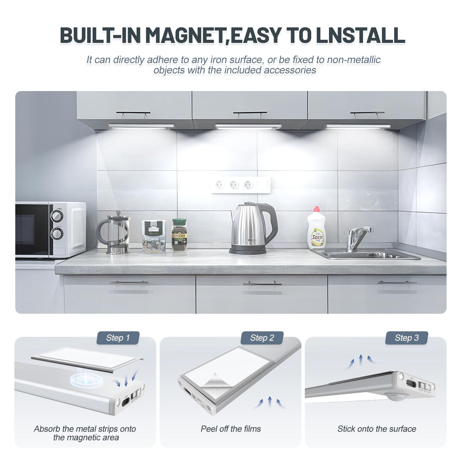 AVEVA versatile under-cabinet placement for kitchen, closet, or hallway use