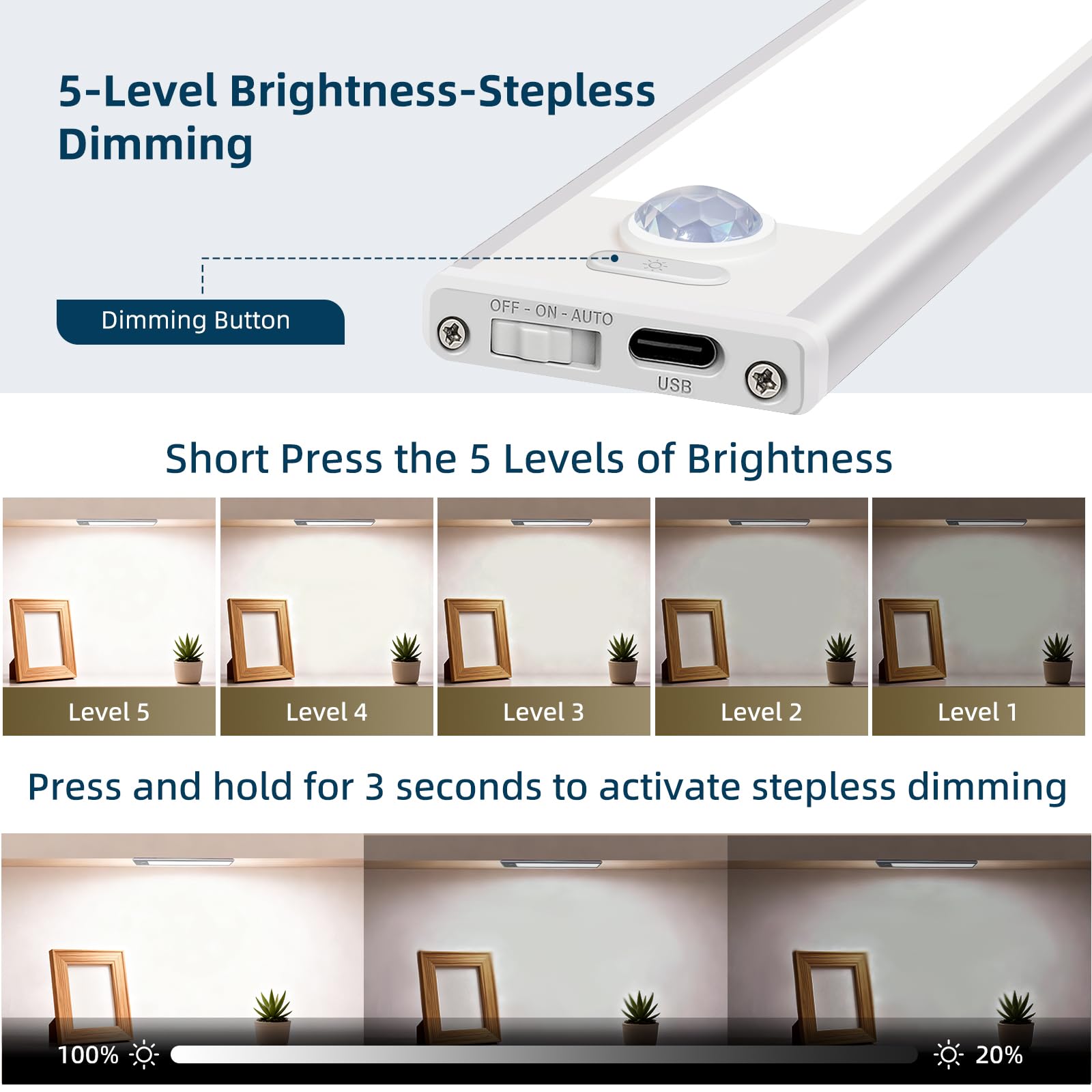 AVEVA motion-sensing under-cabinet light activates when nearby, saving energy in dim spaces.