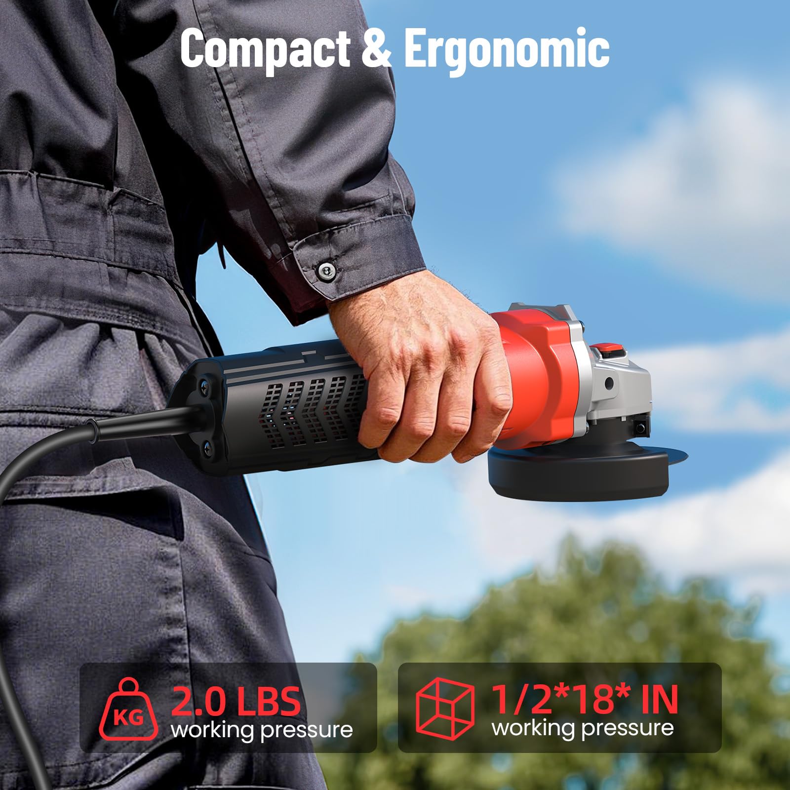 Avhrit angle grinder 13,000 RPM for fast material removal.