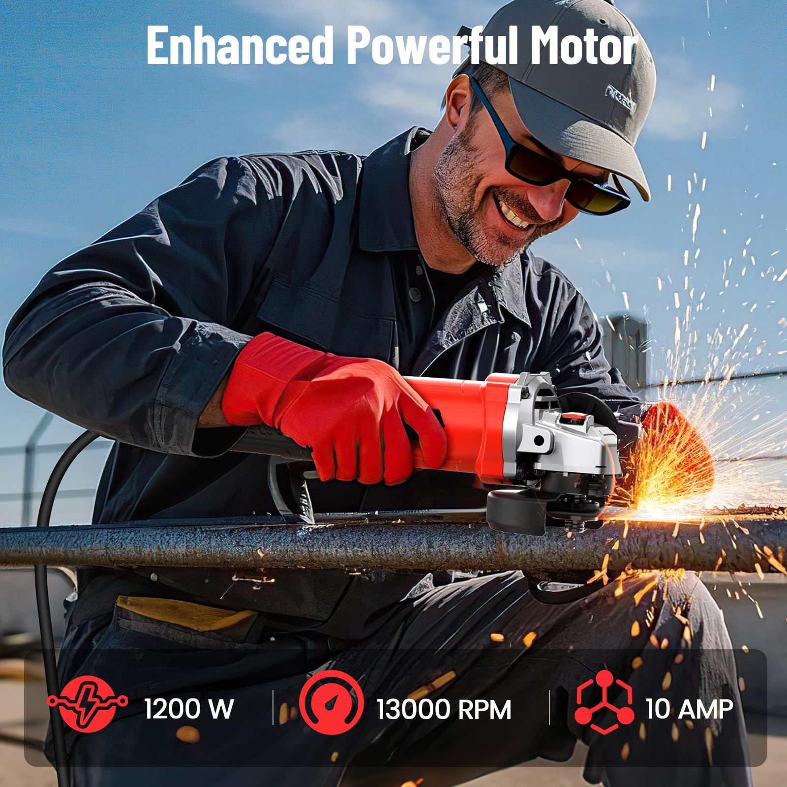 Avhrit angle grinder ergonomic side handle for comfortable, extended use.