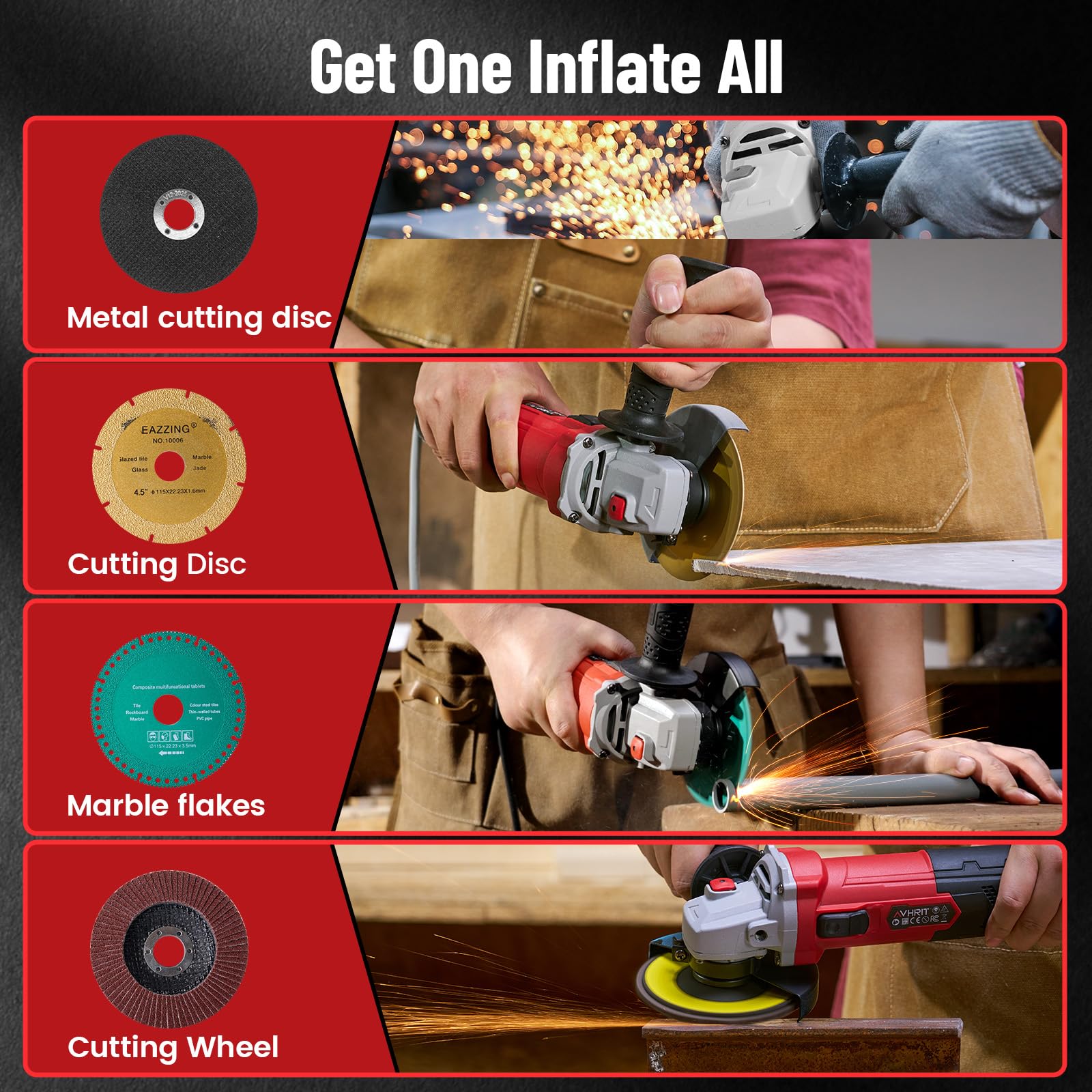 Avhrit angle grinder ideal for cutting metal with clean results.