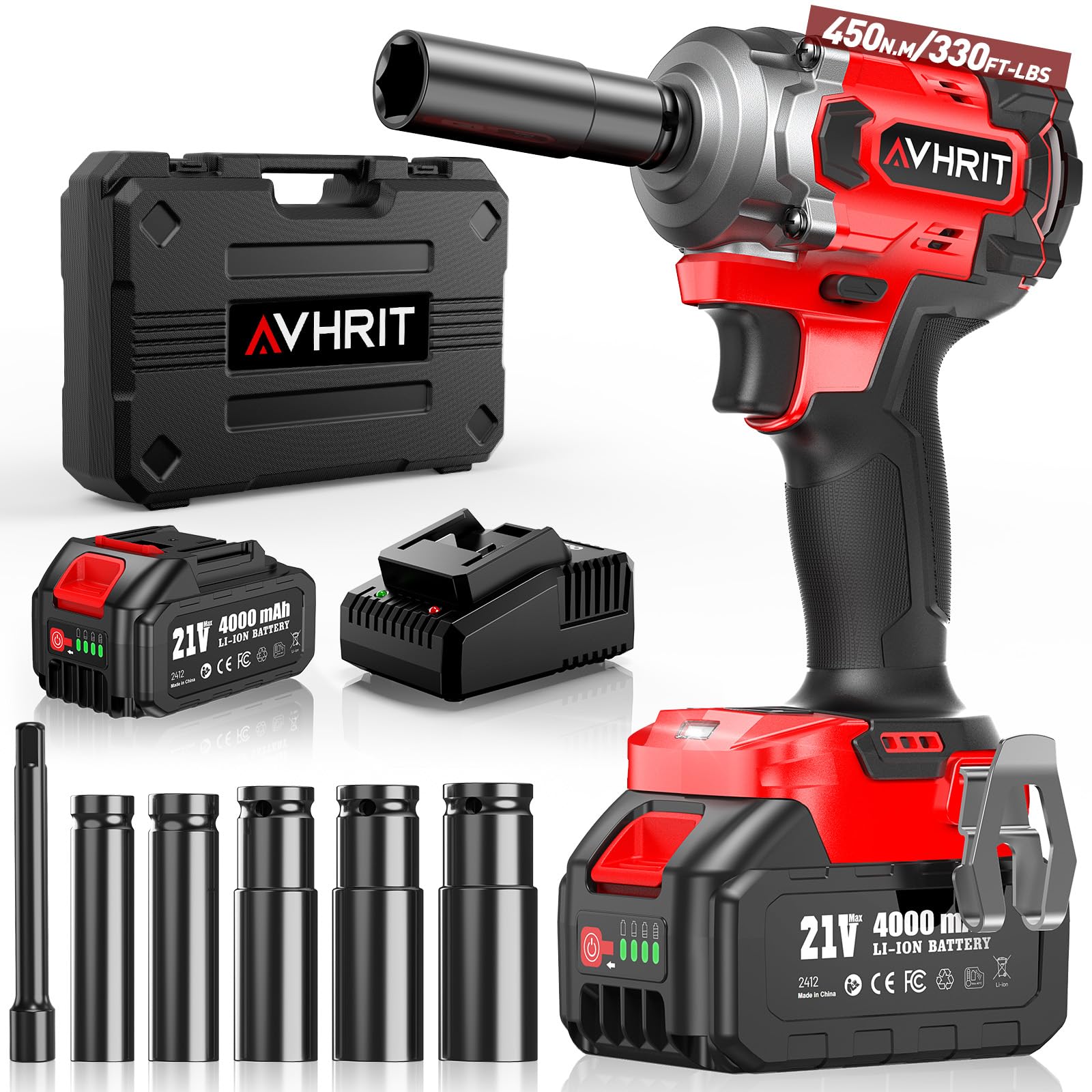 Avhrit cordless impact wrench with 3/8 drive, ready for wheel lug work