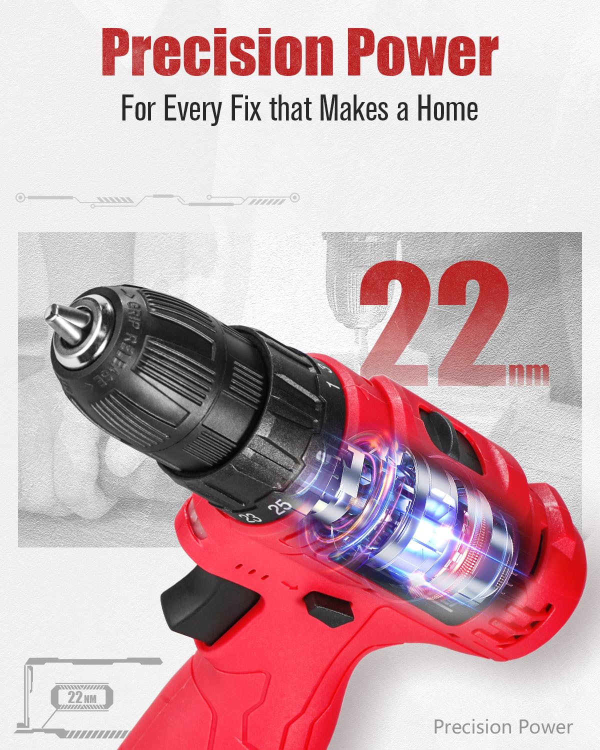 AVID POWER 12V battery attached to drill for extended use.