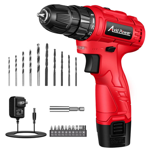 AVID POWER 12V drill body shown for lightweight, precise DIY tasks.
