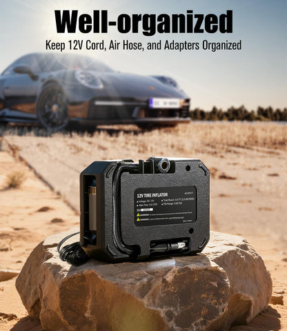 AVID POWER 12V tire inflator LED light aids visibility during night tire checks.