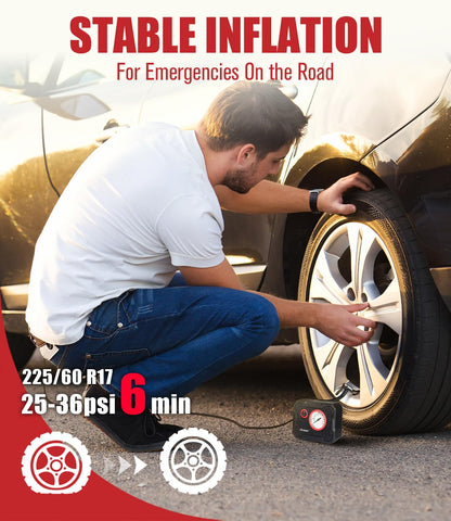AVID POWER 12V inflator with LED light assists night tire checks.