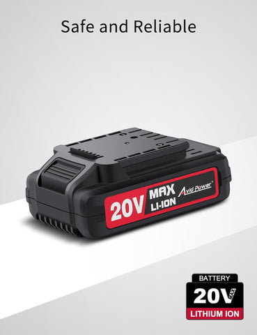 AVID POWER 20V battery close-up on cells and contacts for reliability