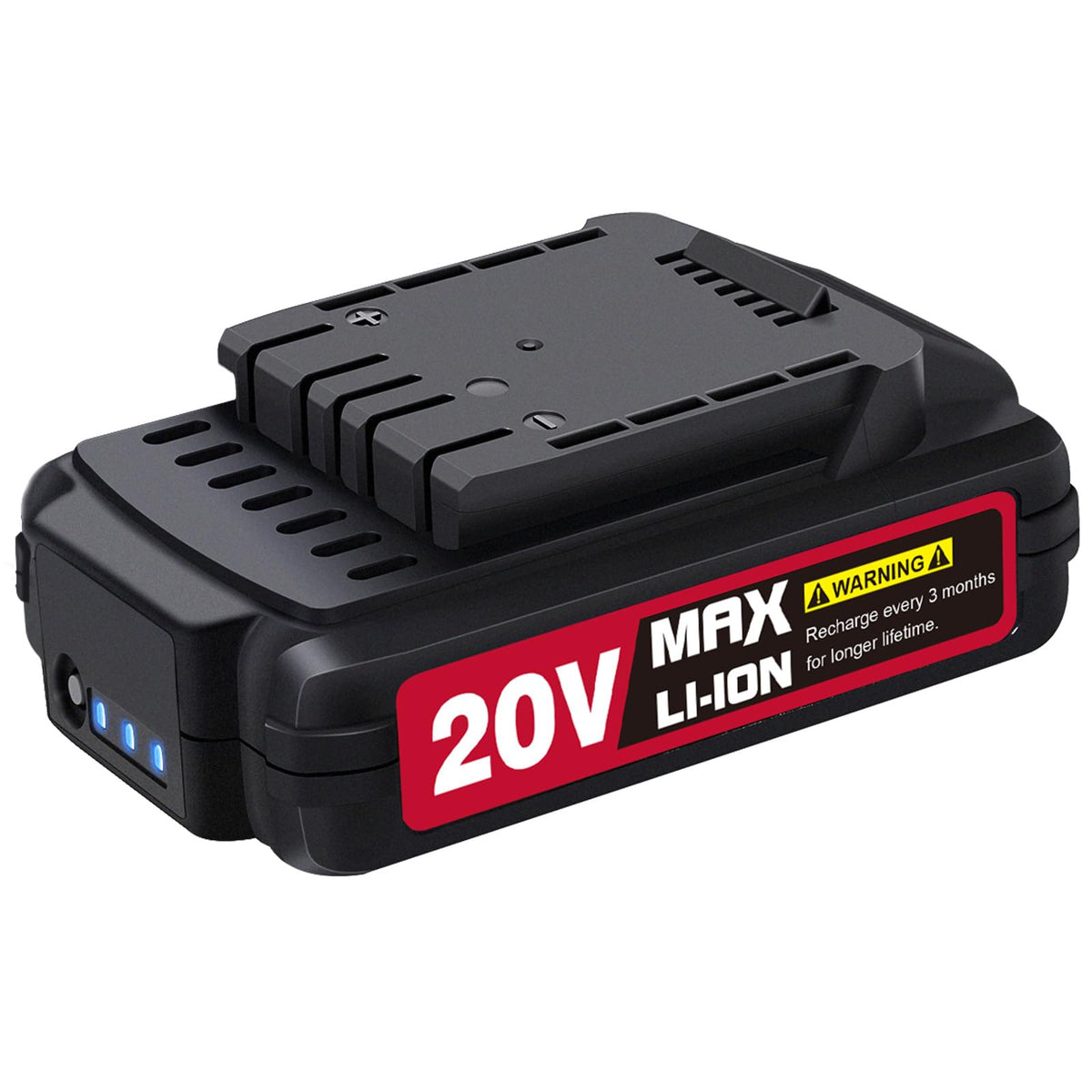 AVID POWER 20V battery side view, compact design for easy mounting