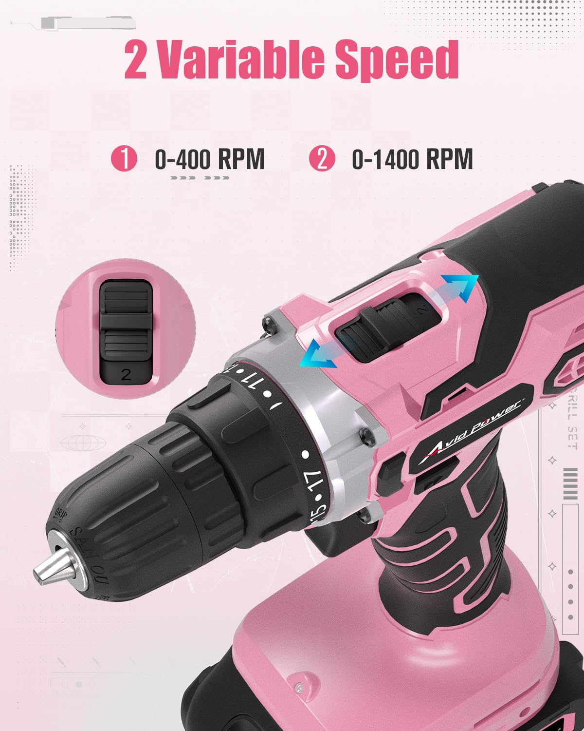 LED work light on AVID POWER 20V drill for better visibility