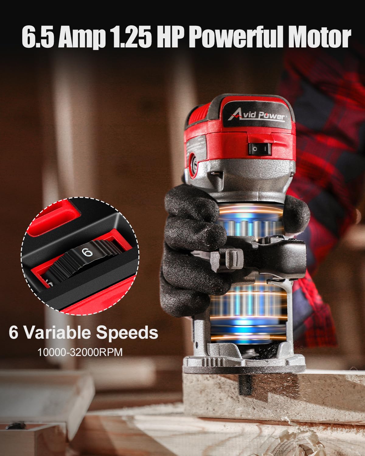 AVID POWER router variable speed dial for material-specific control