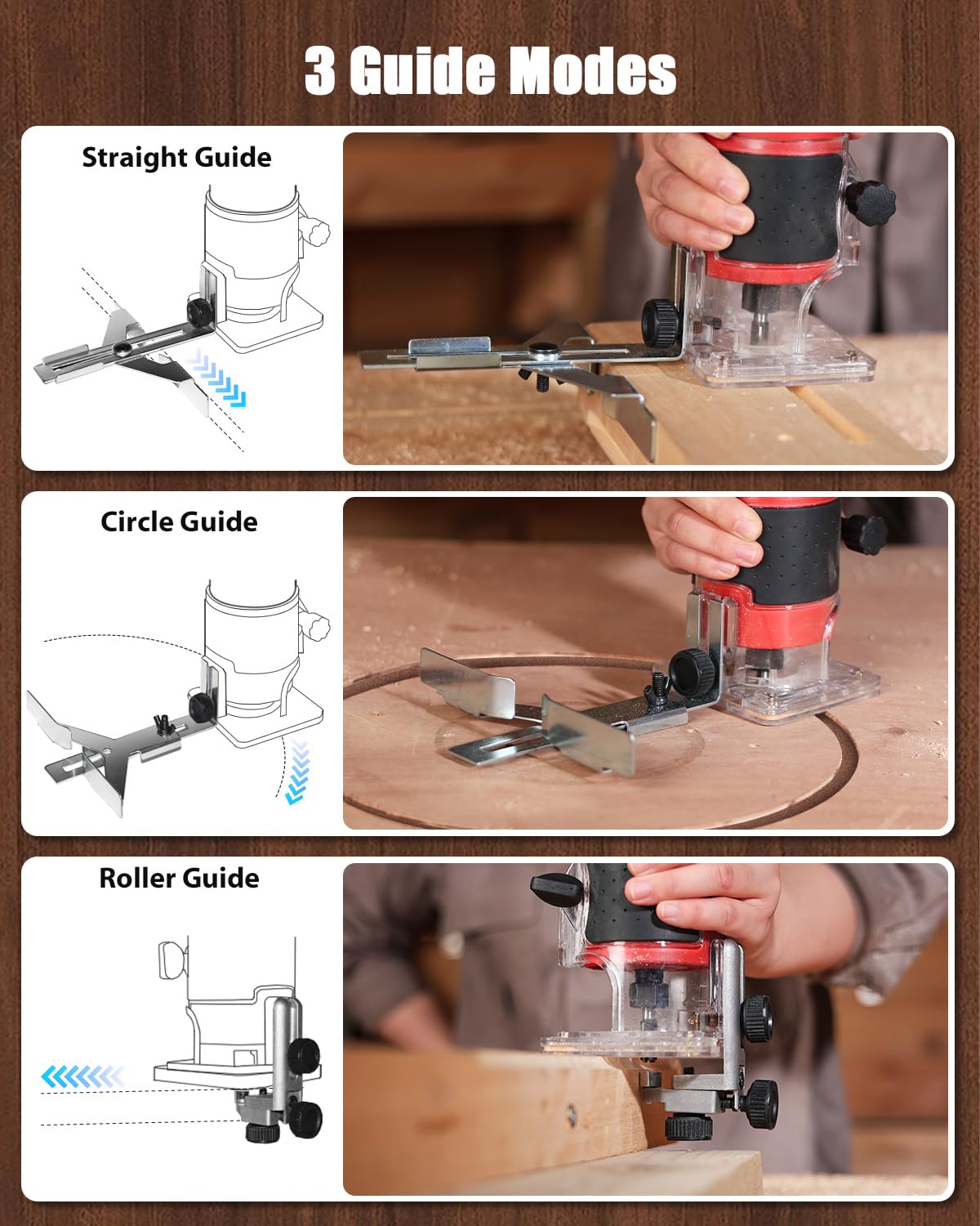 AVID POWER 630W quarter-inch collet for easy bit changes.
