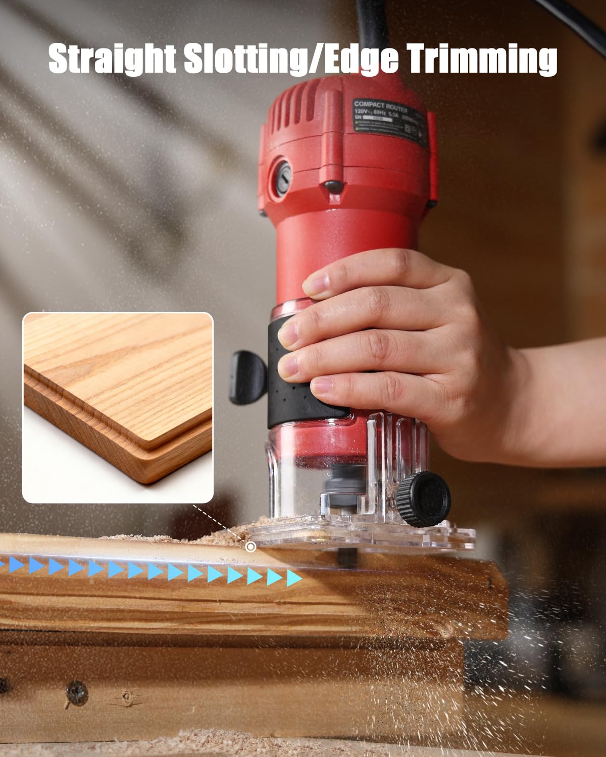 AVID POWER 630W roller guide enables smooth curved cuts and clean slots.