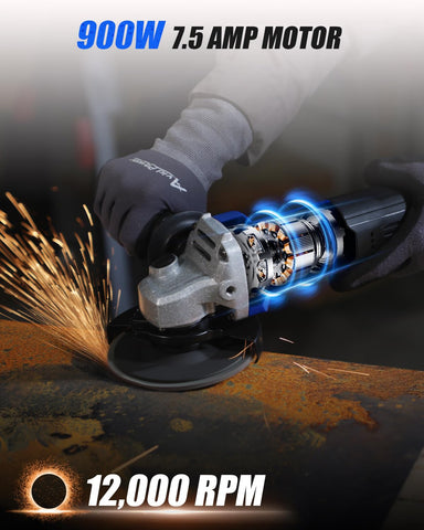 AVID POWER angle grinder at 12000 RPM for fast material removal.
