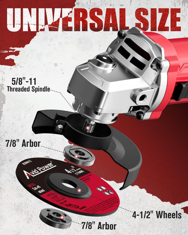 AVID POWER angle grinder with 5/8-11 spindle supports diverse discs.