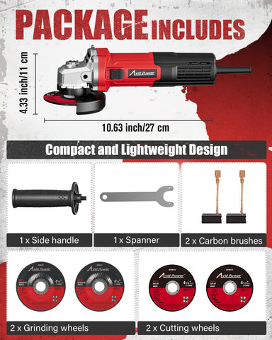 AVID POWER angle grinder weighs 3.20 lbs for light handling.