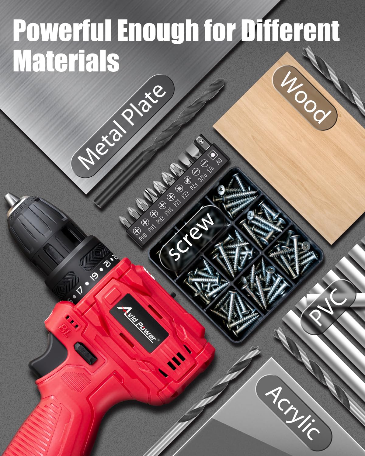 AVID POWER 2000mAh battery for extended cordless drilling sessions.