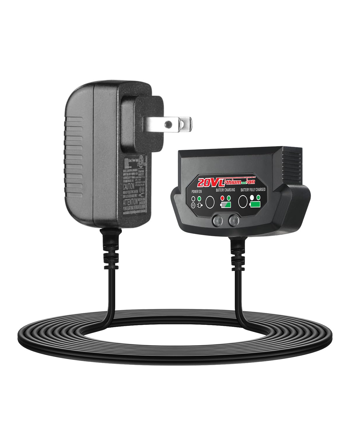 AVID POWER battery charger front view highlighting compact design for easy setup