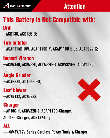 AVID POWER battery LED indicators display charge status at a glance.