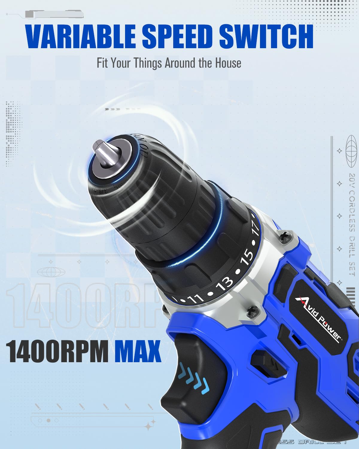 AVID POWER charger keeps the drill ready for back-to-back projects.