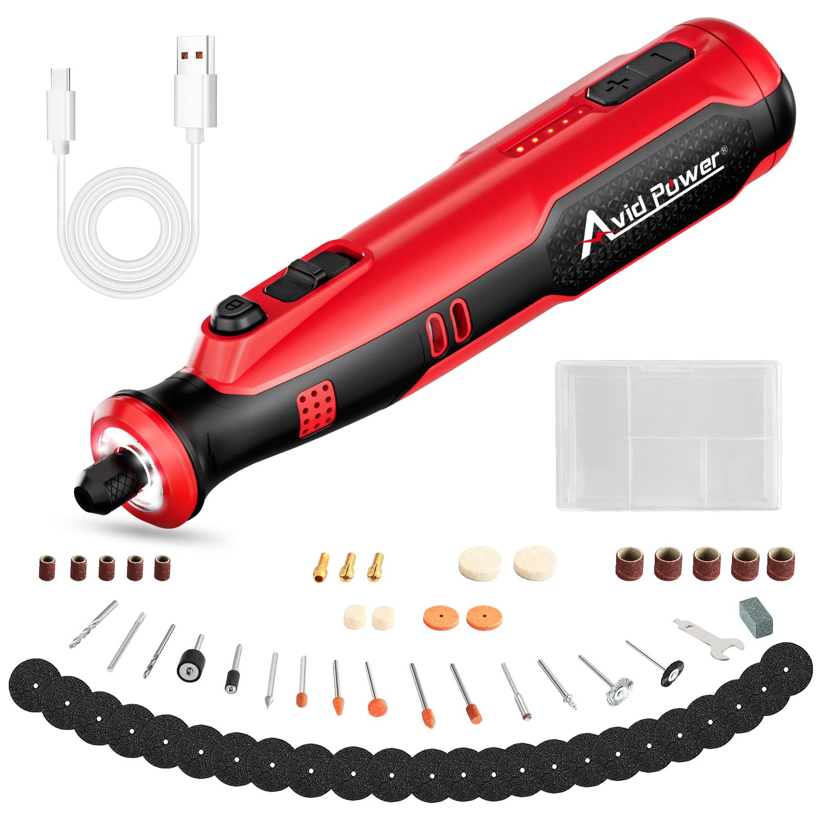 AVID POWER cordless rotary tool with 8V battery enables versatile DIY projects.