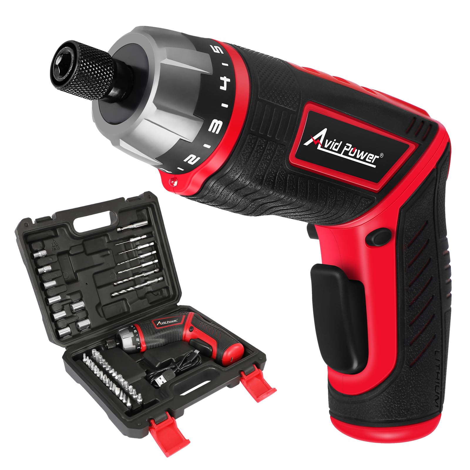 AVID POWER electric screwdriver with metal chuck enables quick accessory changes.