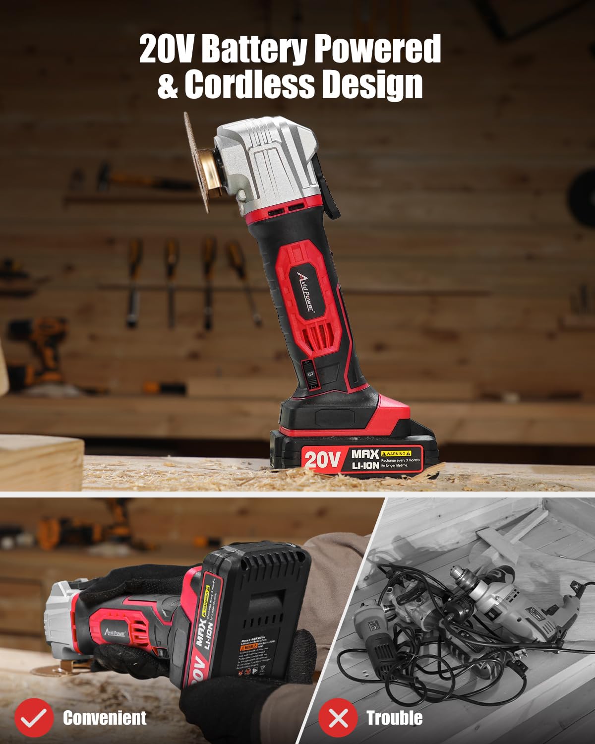 AVID POWER front LED lights illuminate work areas for accurate operation.