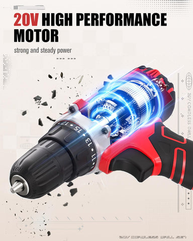 AVID POWER drill with LED work light improves visibility in dim spaces.