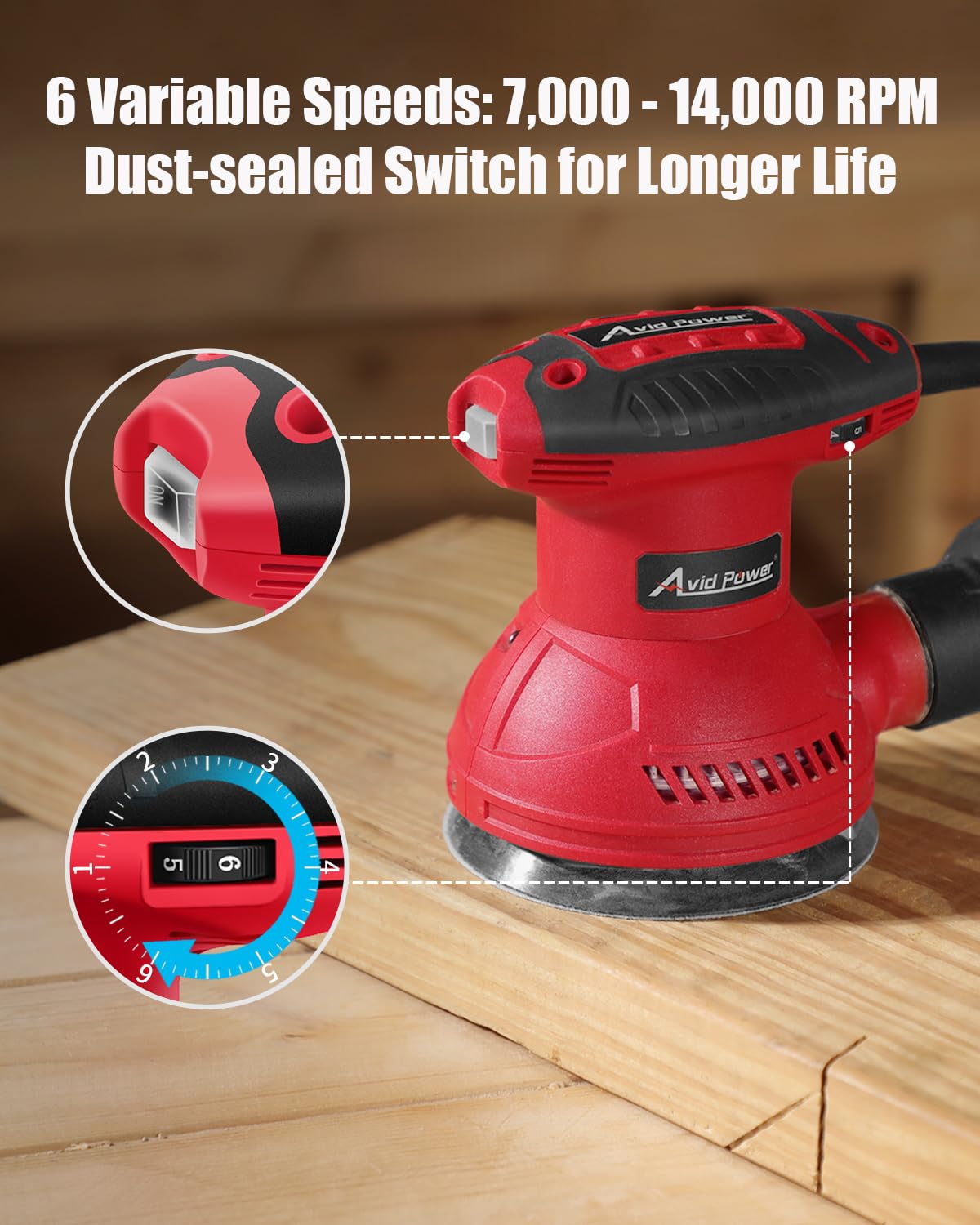 AVID POWER orbital sander reaches 14,000 RPM for fast results