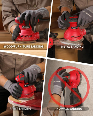 AVID POWER orbital sander accepts 8-hole hook-and-loop papers
