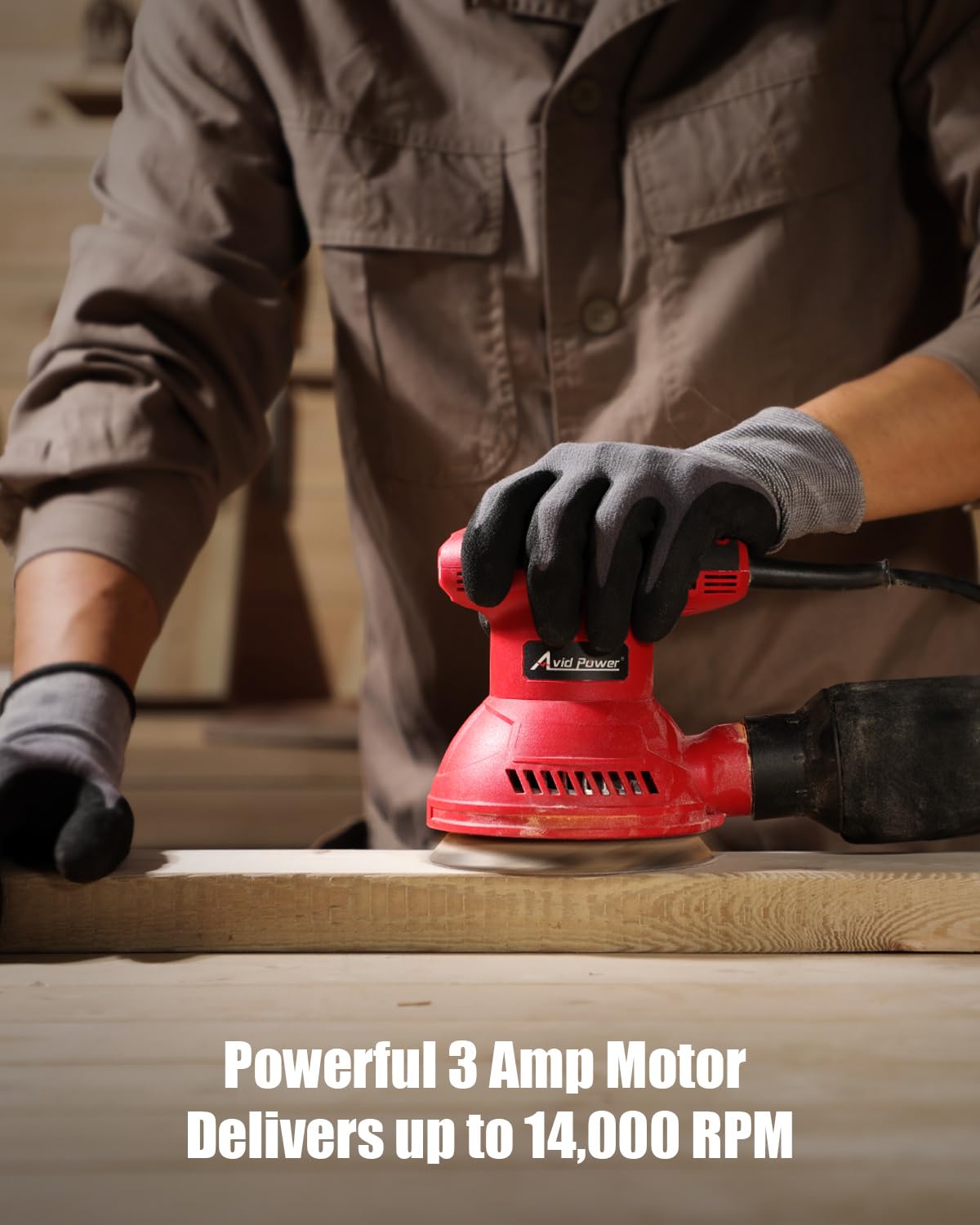 AVID POWER orbital sander ergonomic grip supports comfortable long sessions
