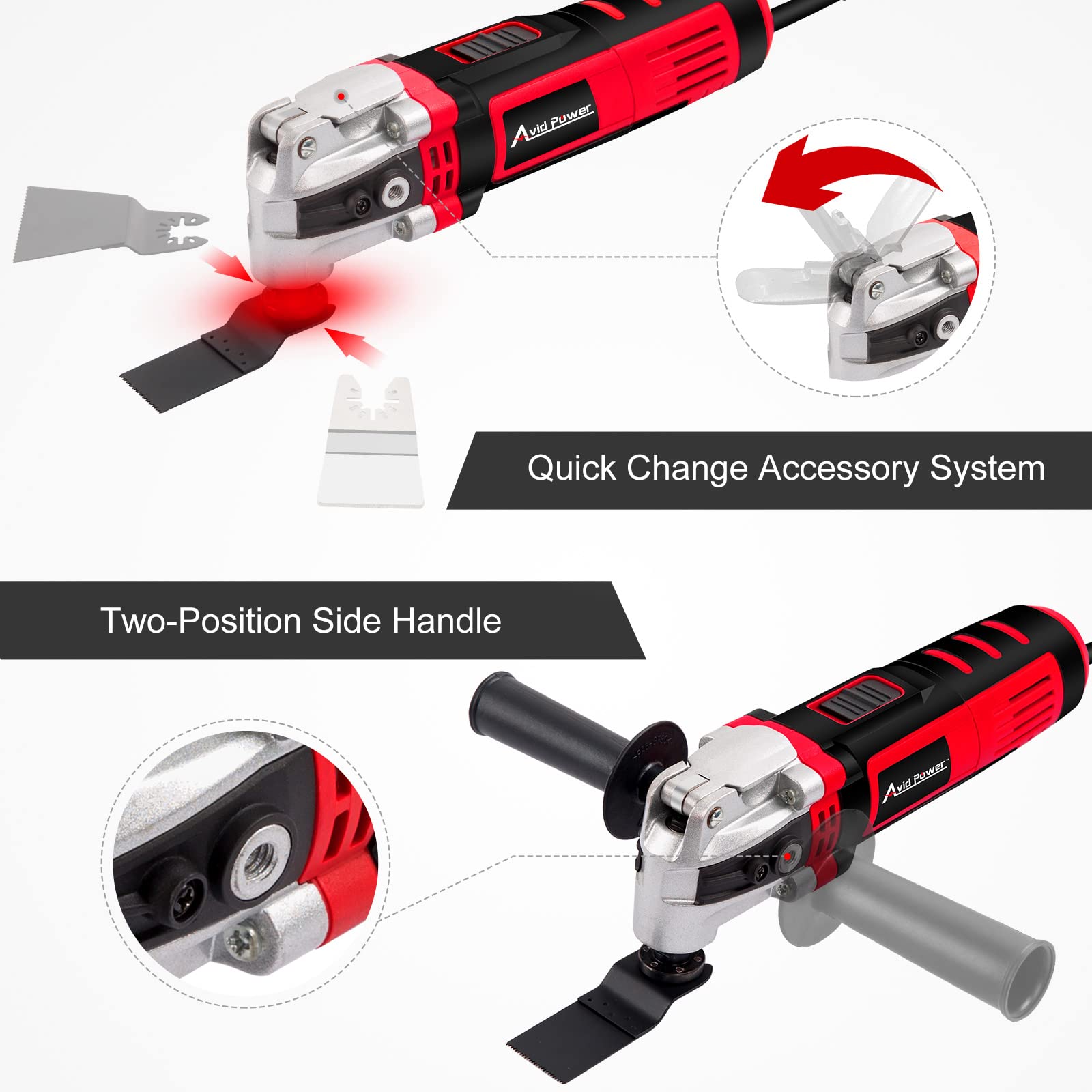 AVID POWER auxiliary handle adding stability during tough tasks.