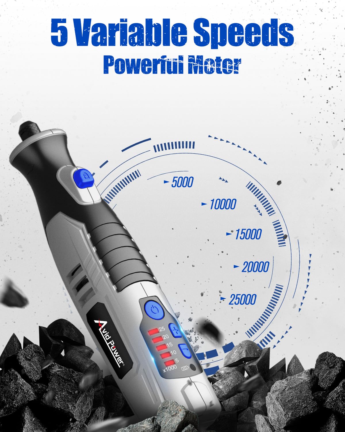 Ergonomic anti-slip handle on AVID POWER rotary tool for improved control