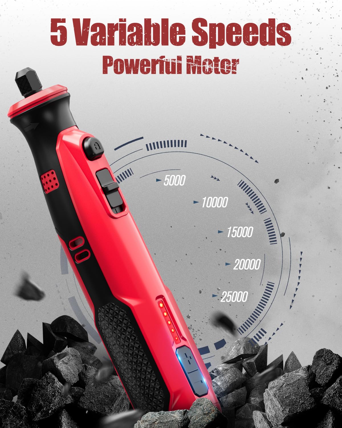 AVID POWER rotary tool LED lights illuminate detailed work for precise trimming.