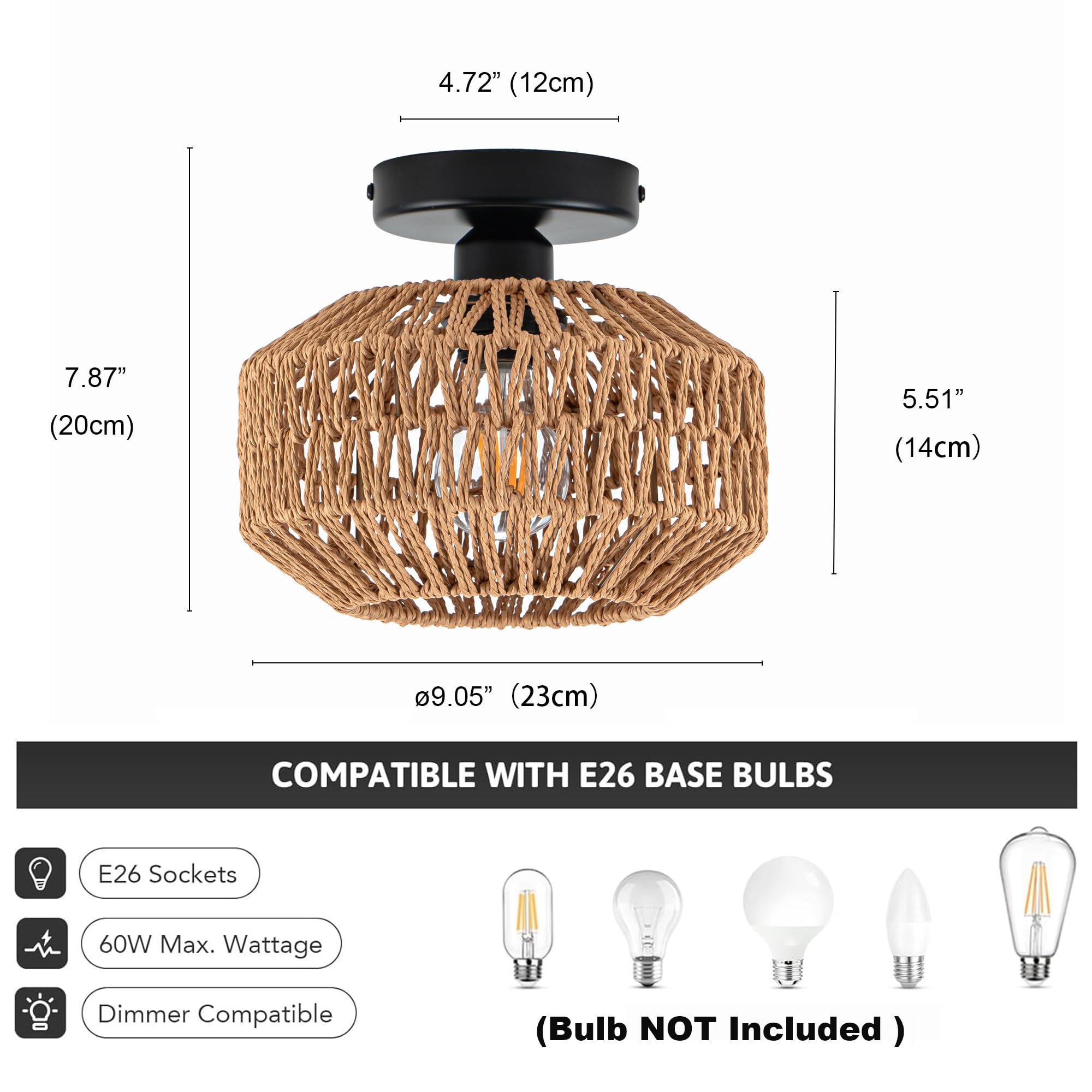 Avinluxe woven rattan semi flush mount adds warm texture to spaces